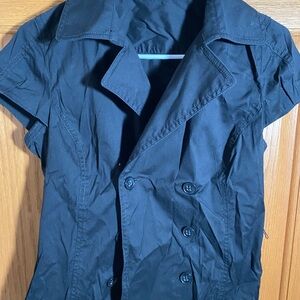 Ann Taylor Navy Short-Sleeve Trench Coat